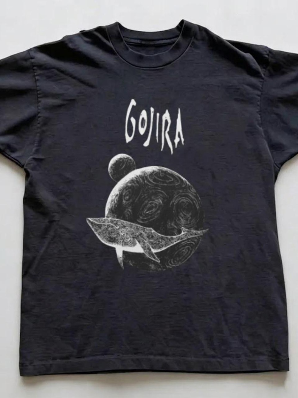 Gildan Black Graphic Gojira Band Tee with White Planet & Whale Art